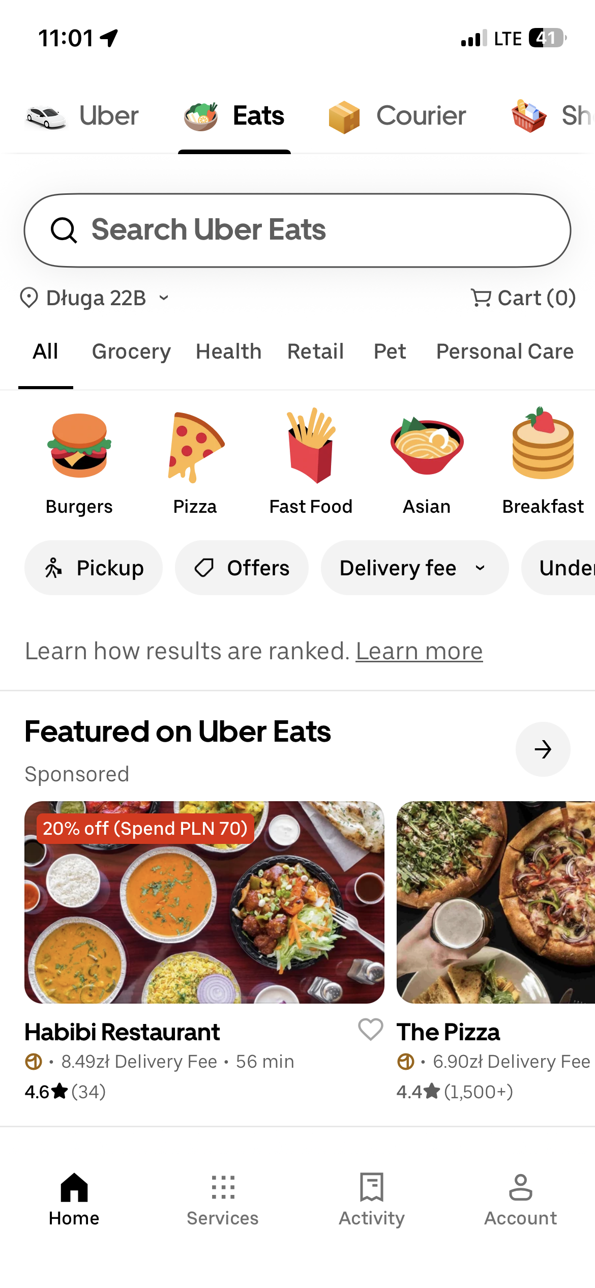 Raw app screenshot — Uber Eats food delivery